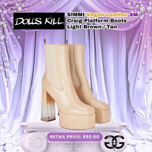 Dolls Kill - Size 8 SIMMI CRIAIG-1 beige Platform Block Heel Mid-Calf Boots